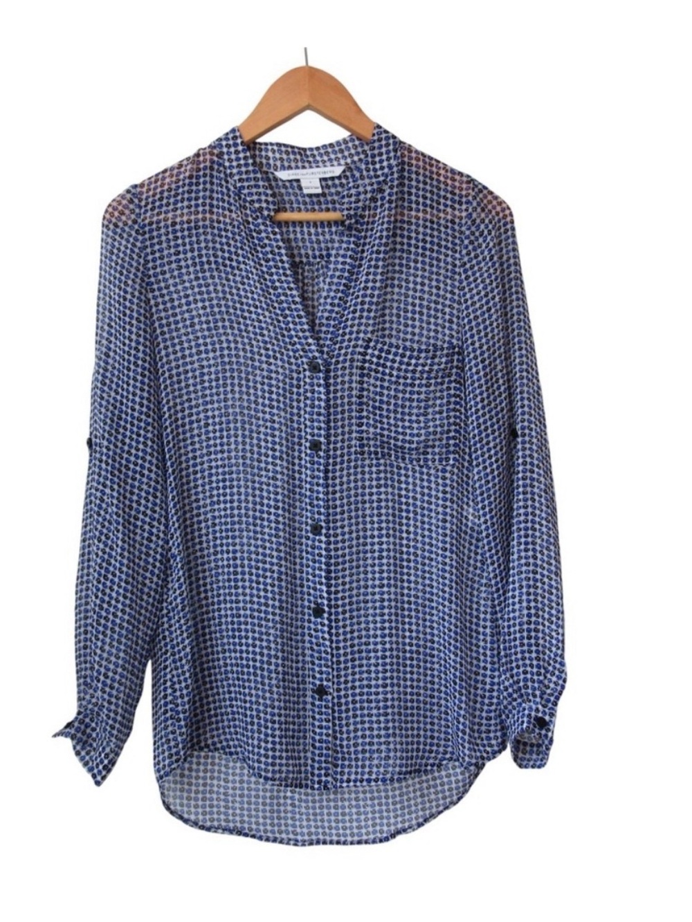 Diane von Furstenberg DVF Silk Sheer Geometric Print Button Front Blouse Size 2